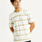 Men's Striped White Crew Neck T-shirt - Elevated View