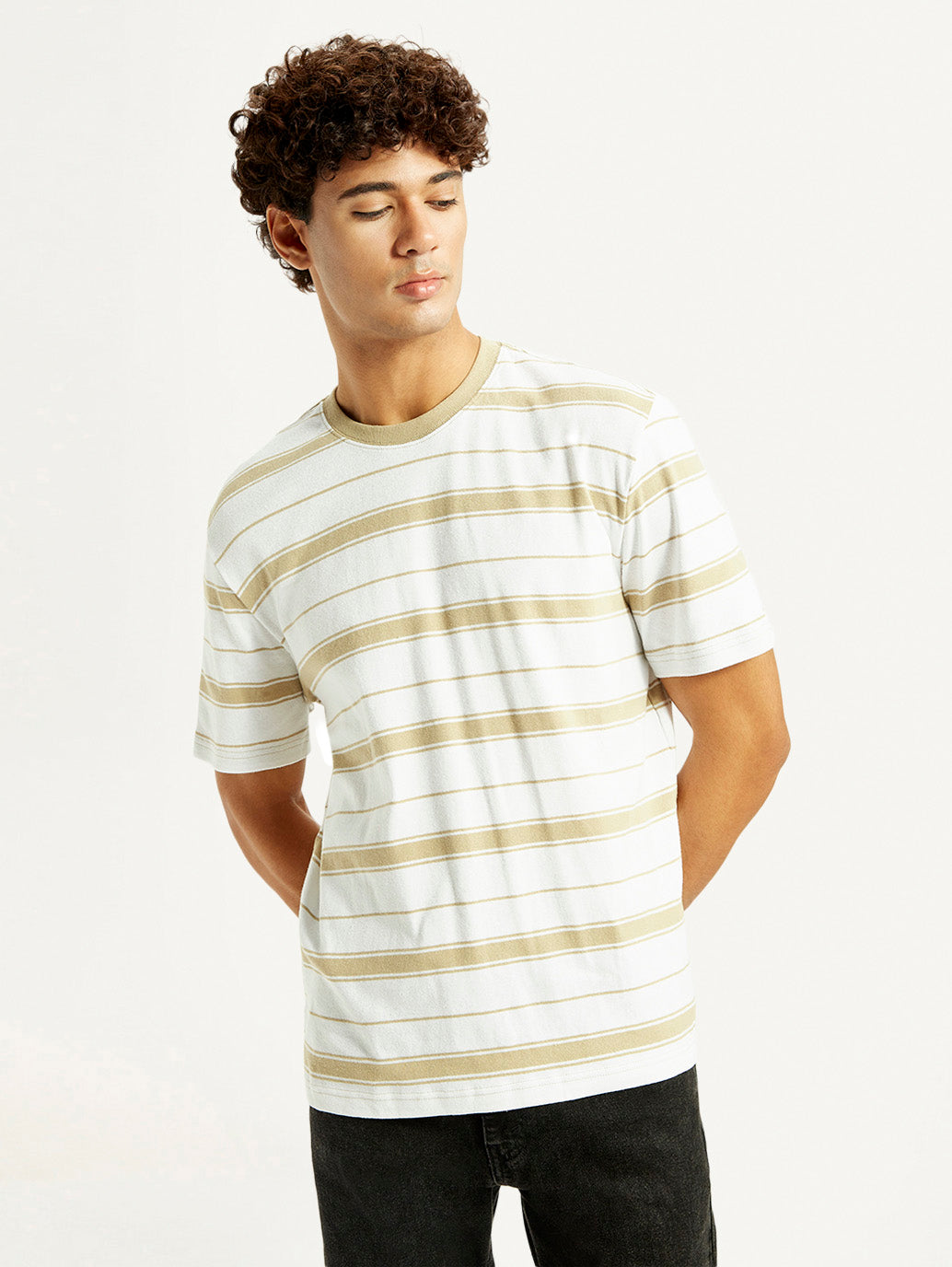 Men's Striped White Crew Neck T-shirt