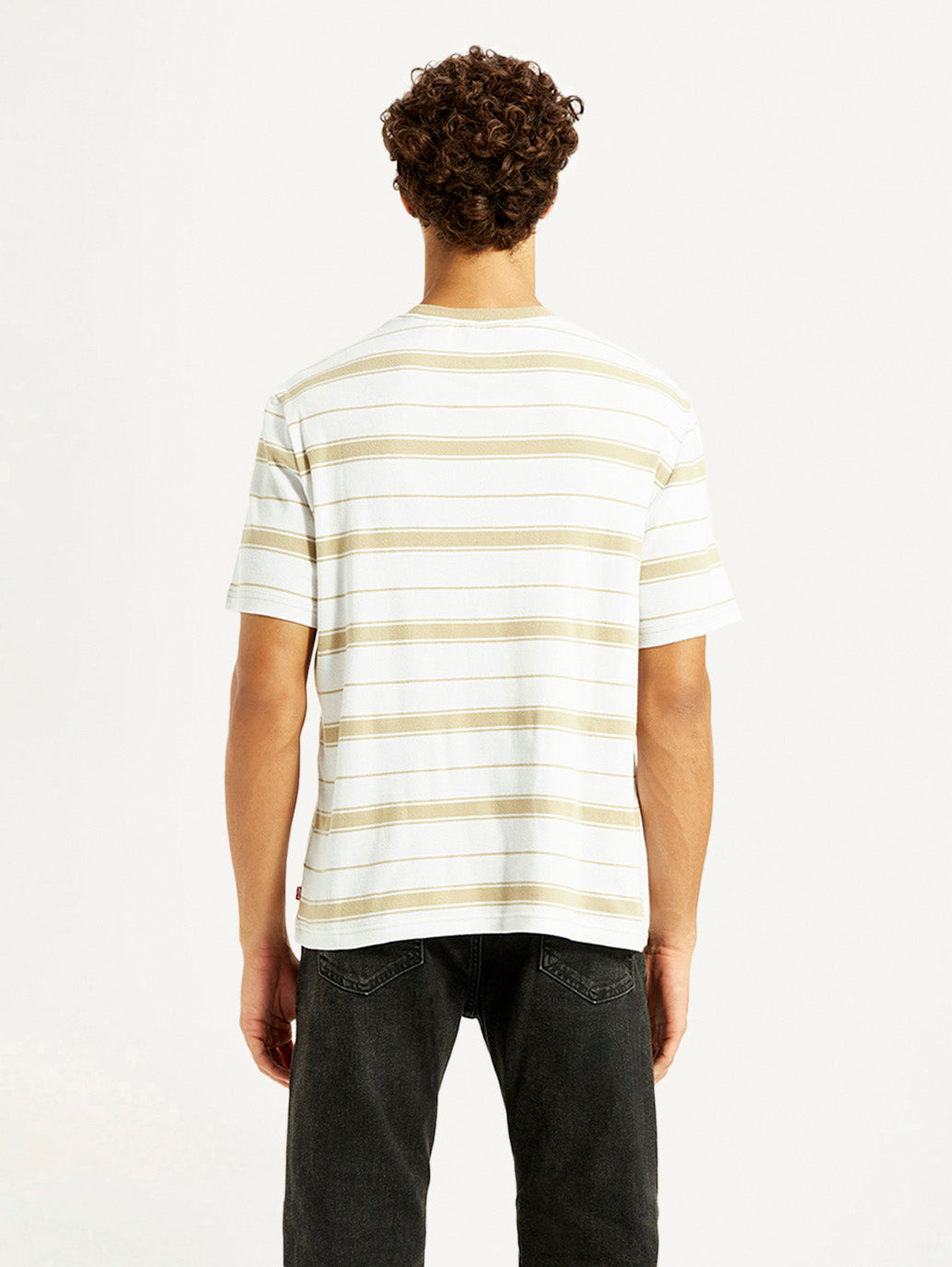Men's Striped White Crew Neck T-shirt - Back View
