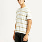 Men's Striped White Crew Neck T-shirt - Side View