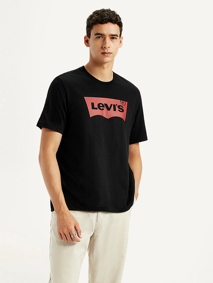 Men's Brand Logo Black Crew Neck T-shirt