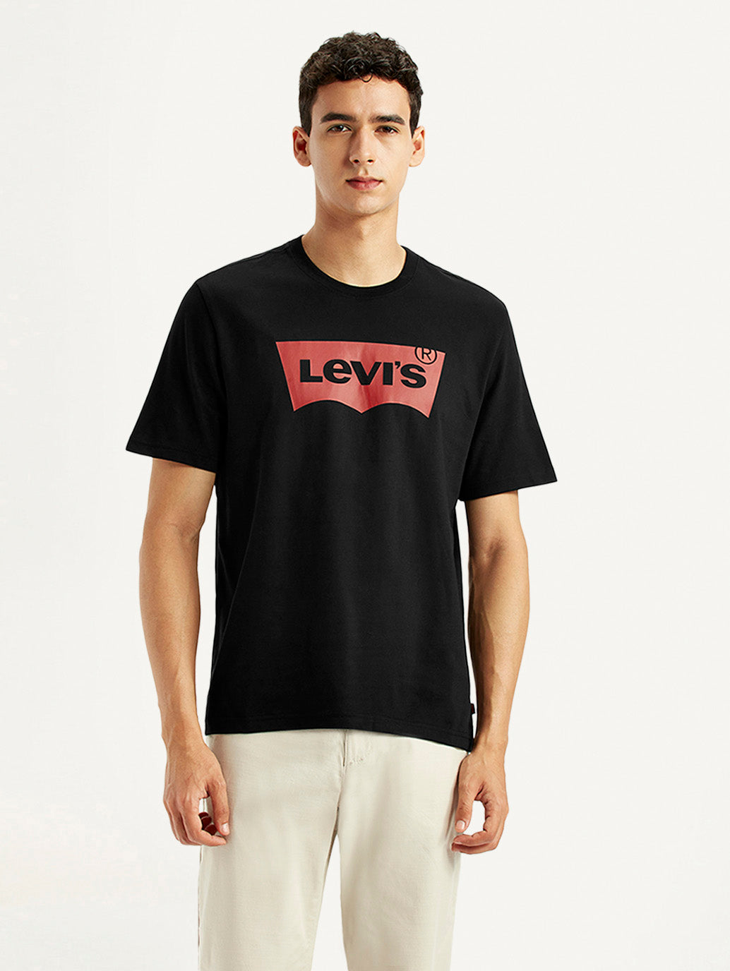 Men's Brand Logo Black Crew Neck T-shirt - Front View