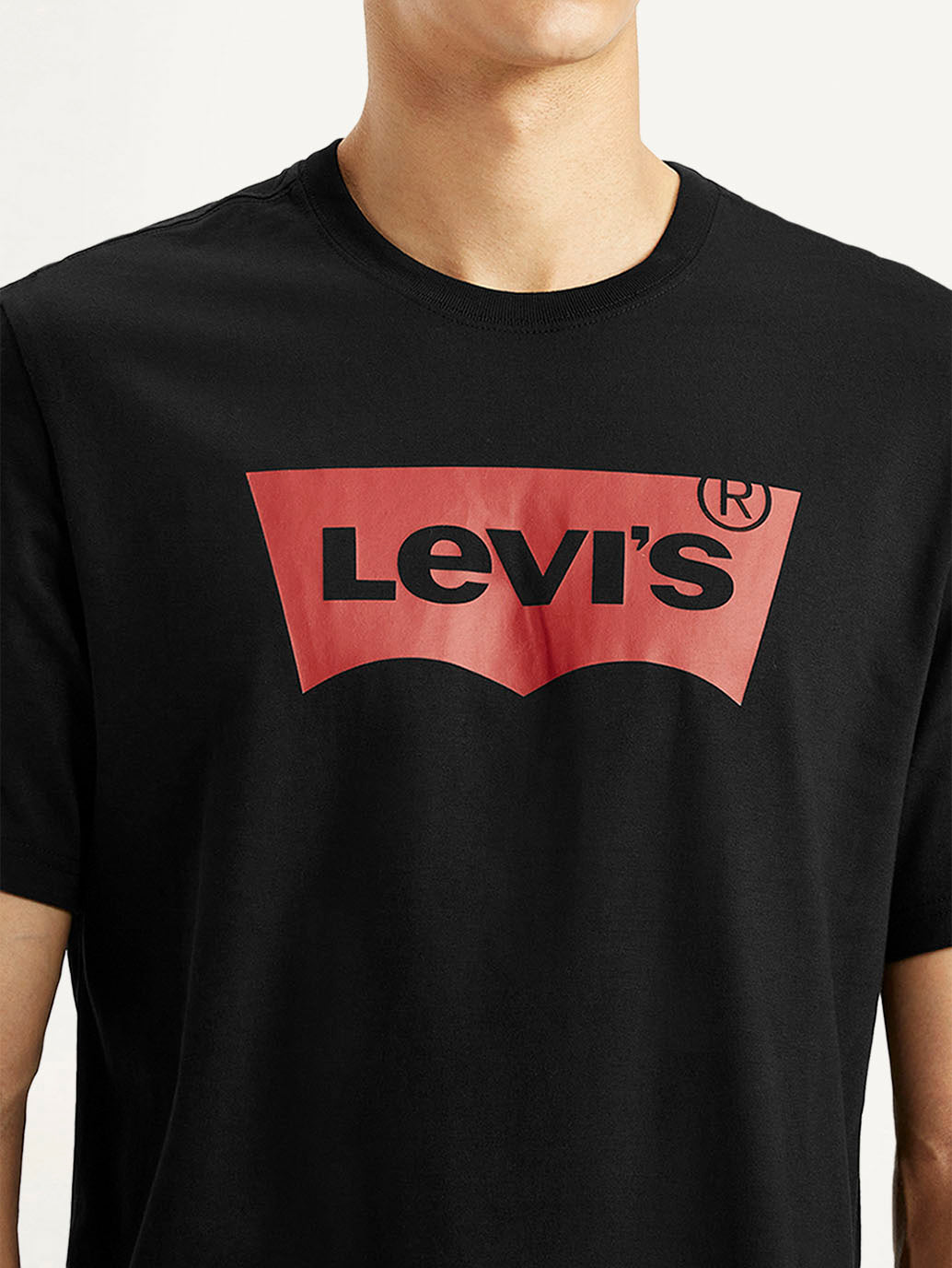 Men's Brand Logo Black Crew Neck T-shirt - Detail View