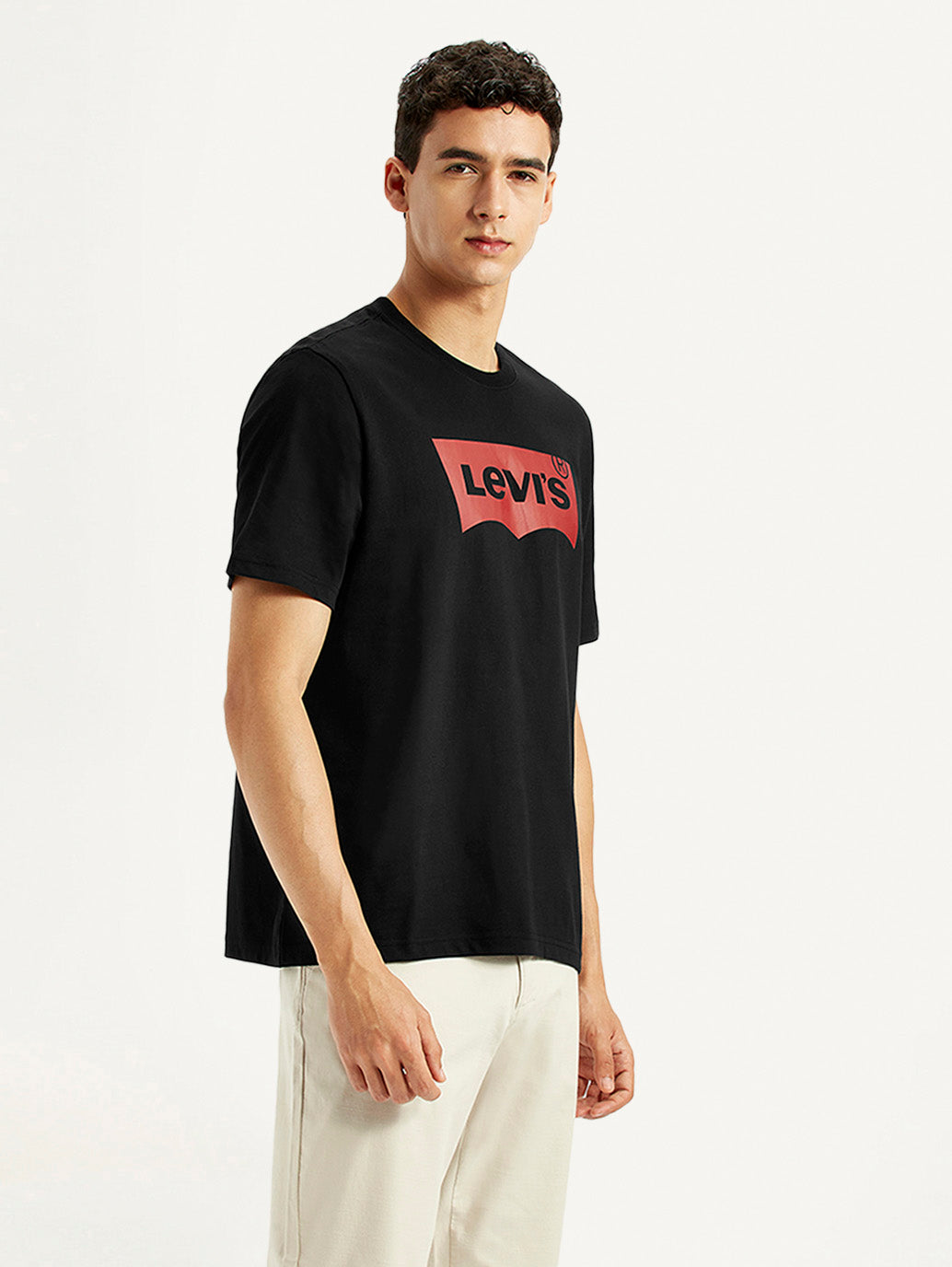 Men's Brand Logo Black Crew Neck T-shirt - Side View