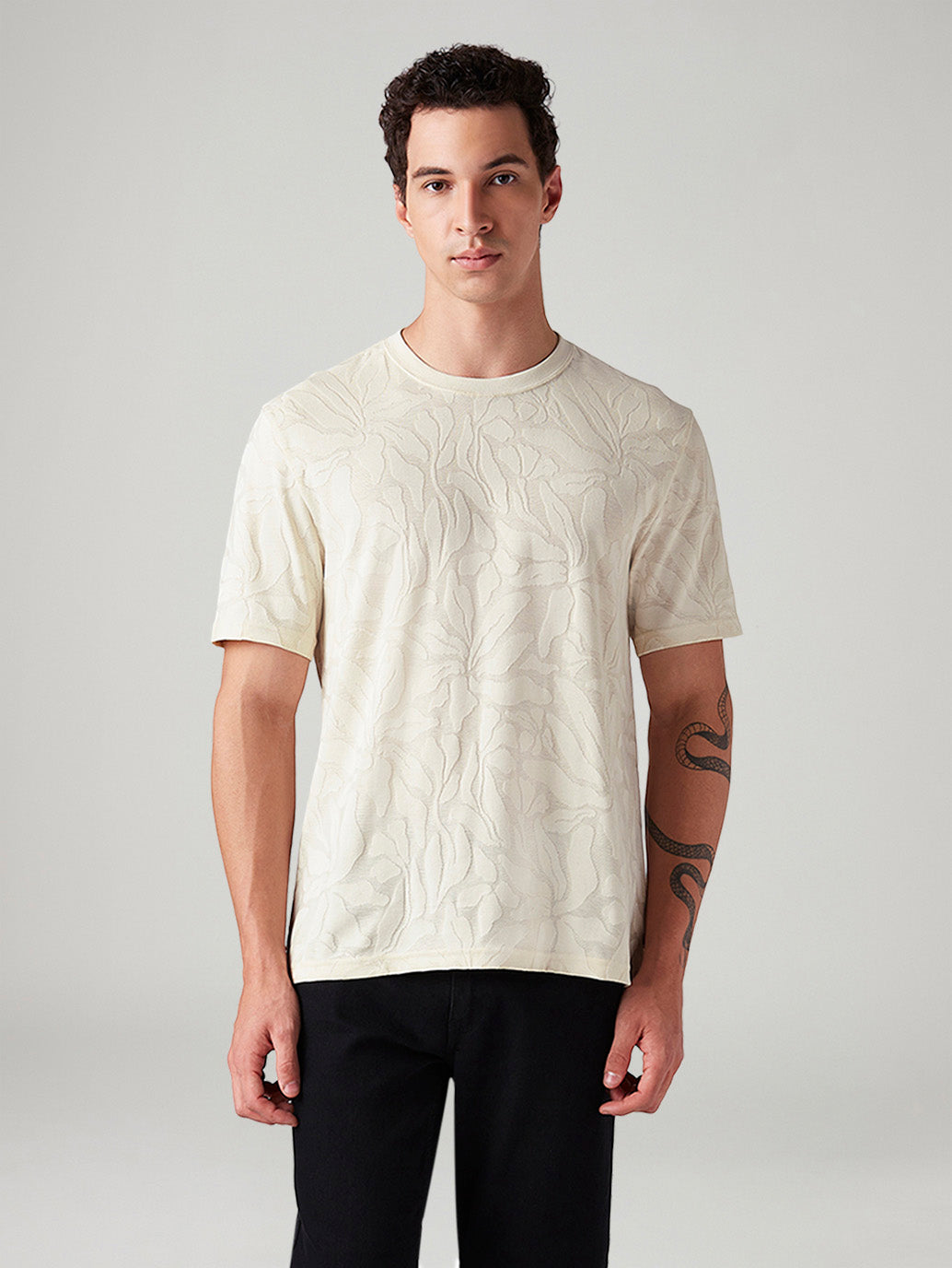 Men's Self-Design Regular Fit T-Shirt - Front View
