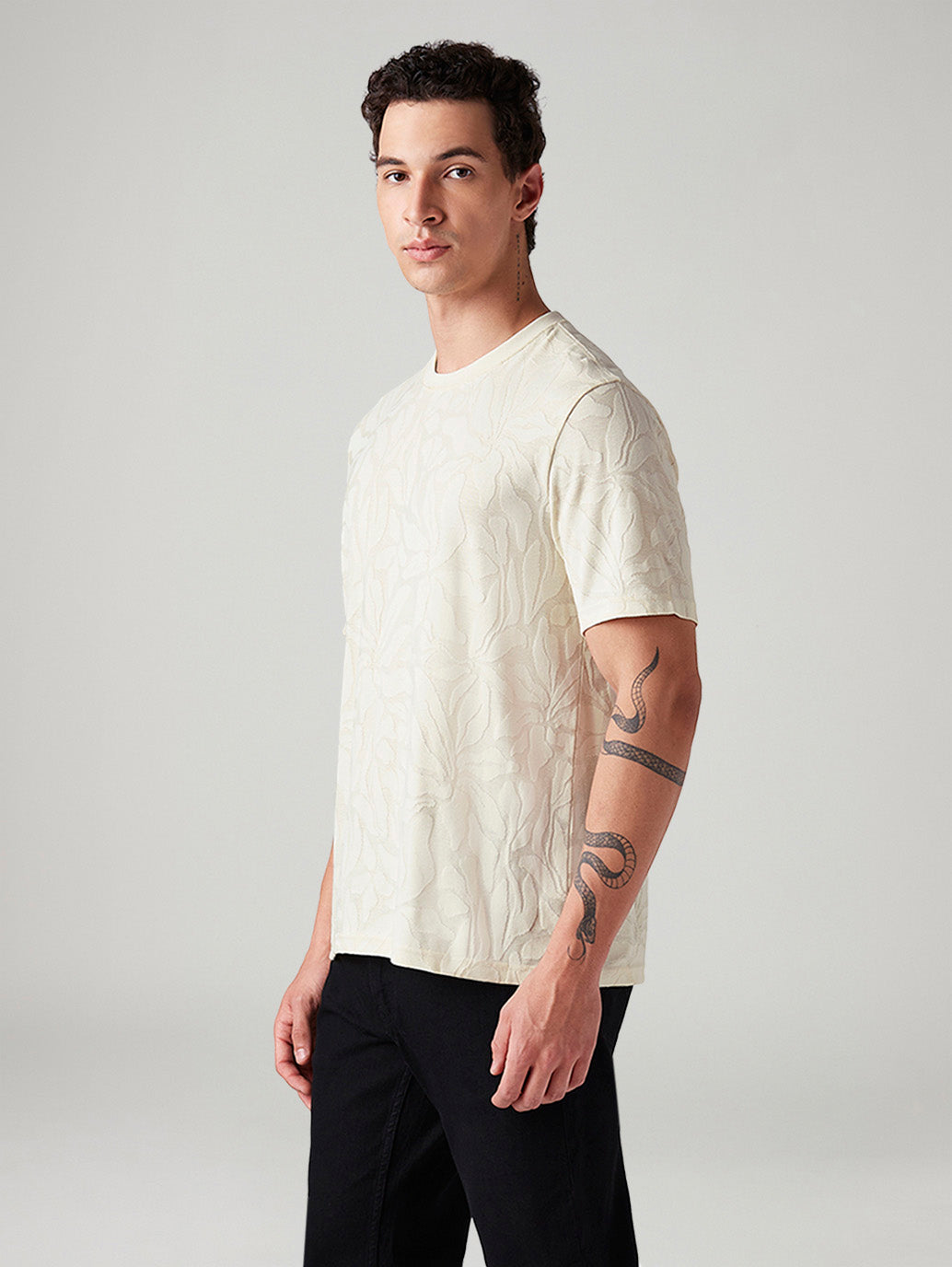 Men's Self-Design Regular Fit T-Shirt - Side View