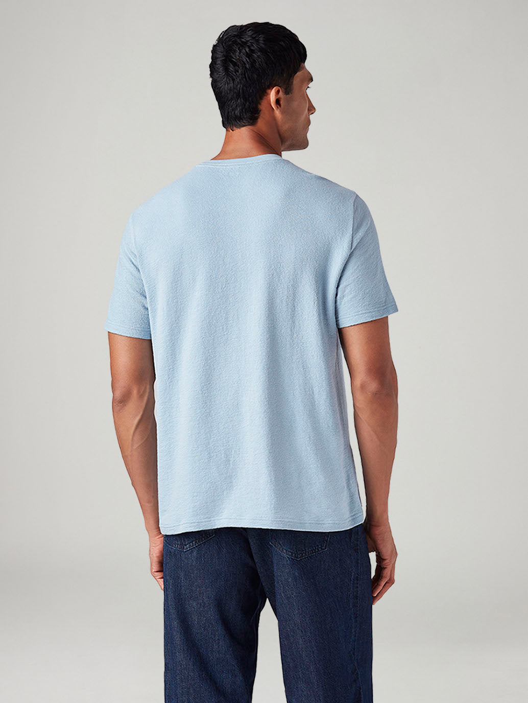 Men's Solid Regular Fit Textured T-Shirt - Back View