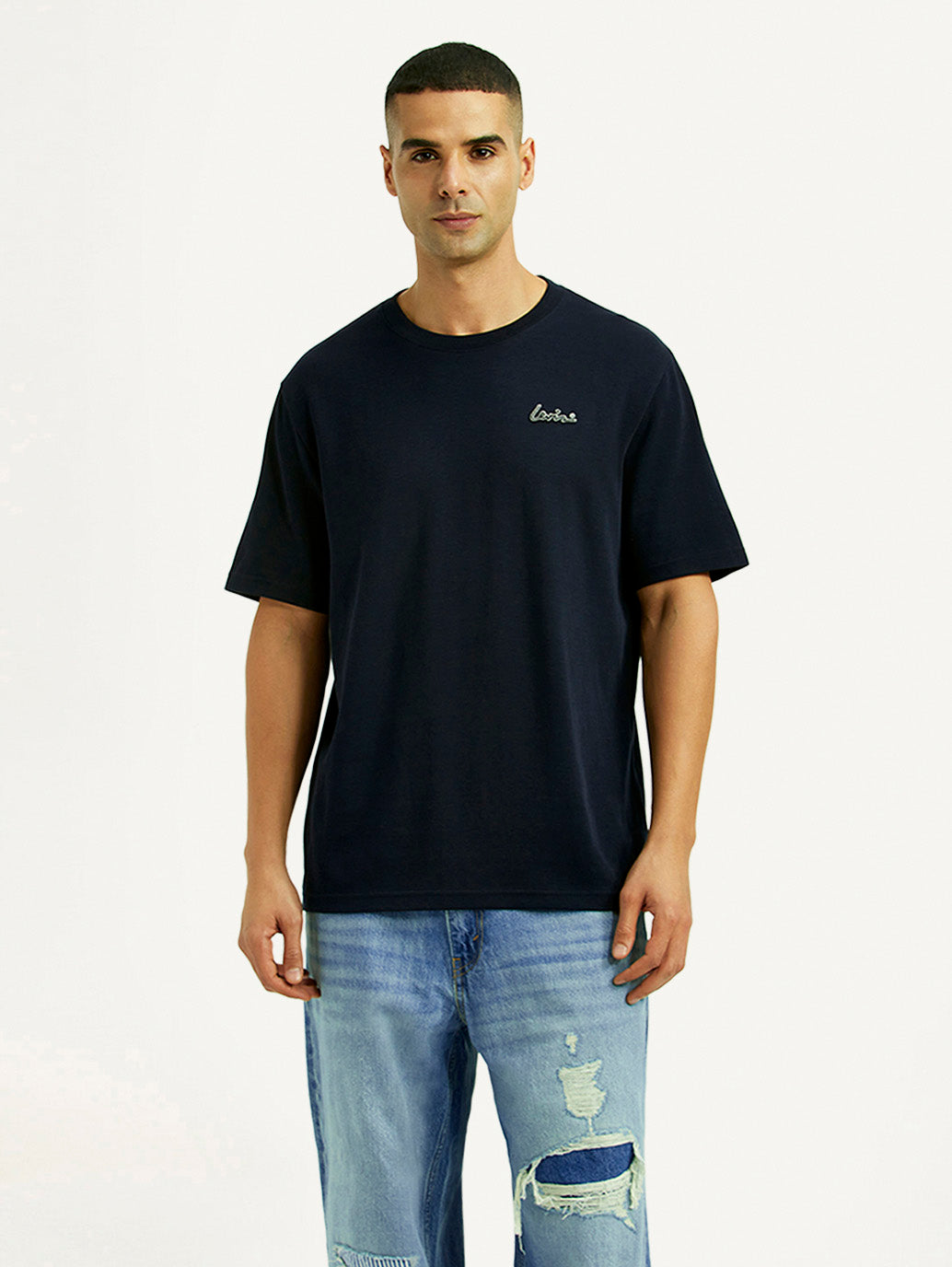 Men's Solid Navy Crew Neck T-shirt