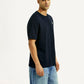 Men's Solid Navy Crew Neck T-shirt - Side View