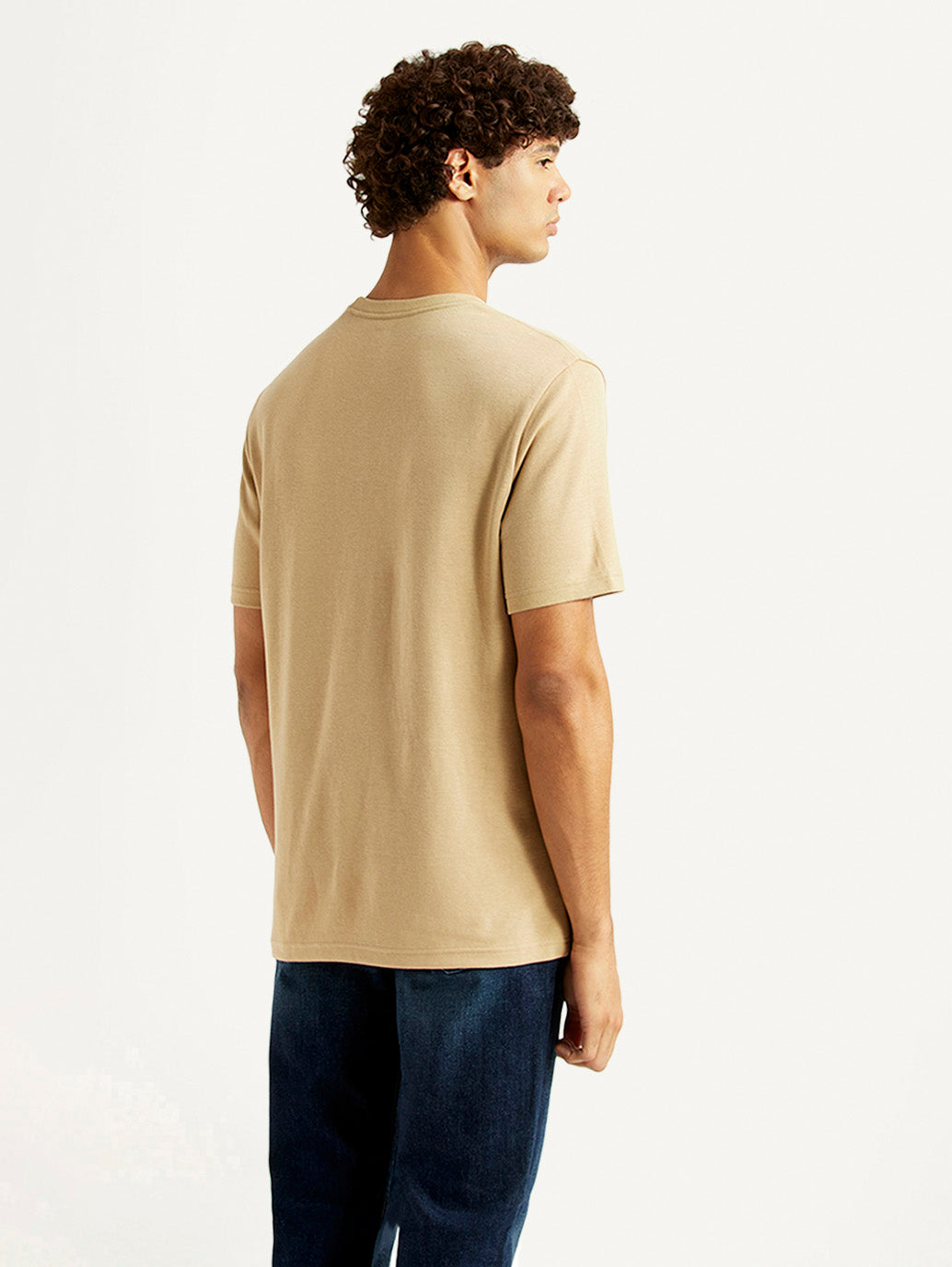 Men's Solid Beige Crew Neck T-shirt - Back View