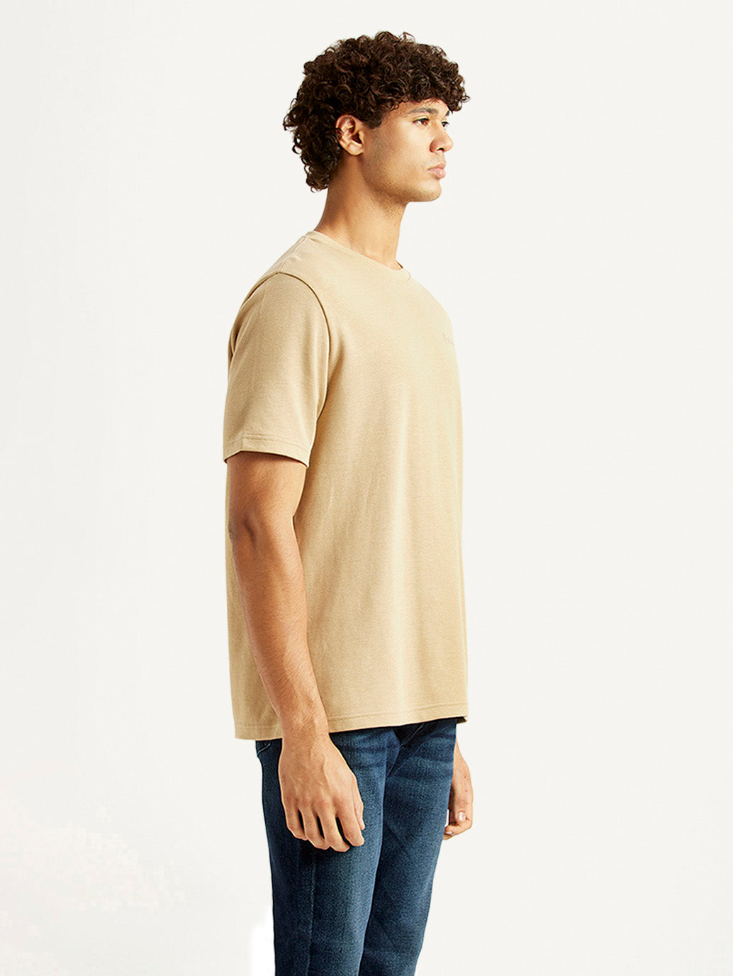 Men's Solid Beige Crew Neck T-shirt - Side View
