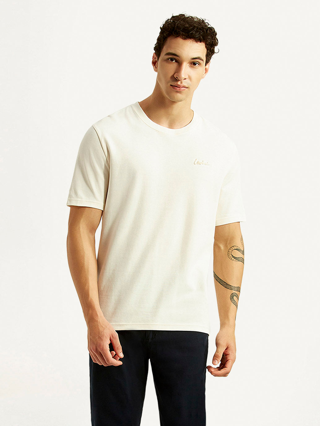 Men's Solid Off White Crew Neck T-shirt