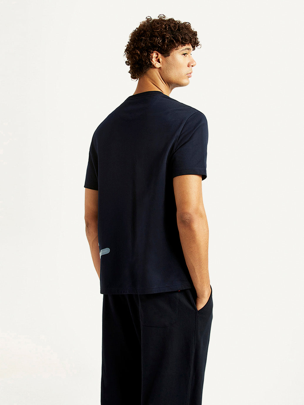 Men's Graphic Print Navy Crew Neck T-shirt - Back View