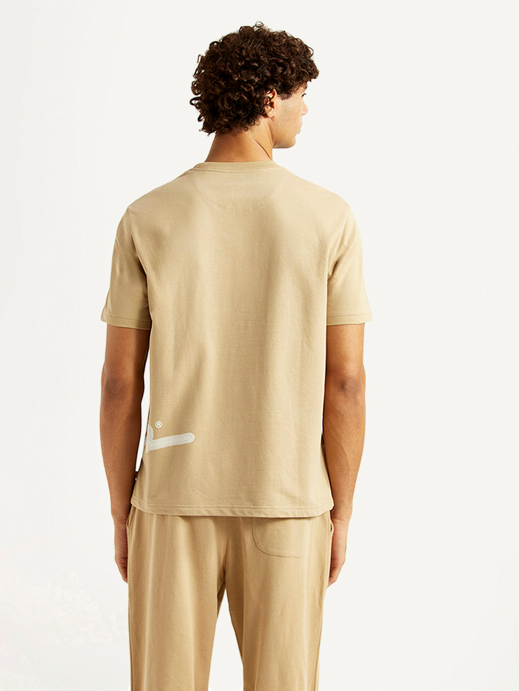 Men's Graphic Print Beige Crew Neck T-shirt - Back View