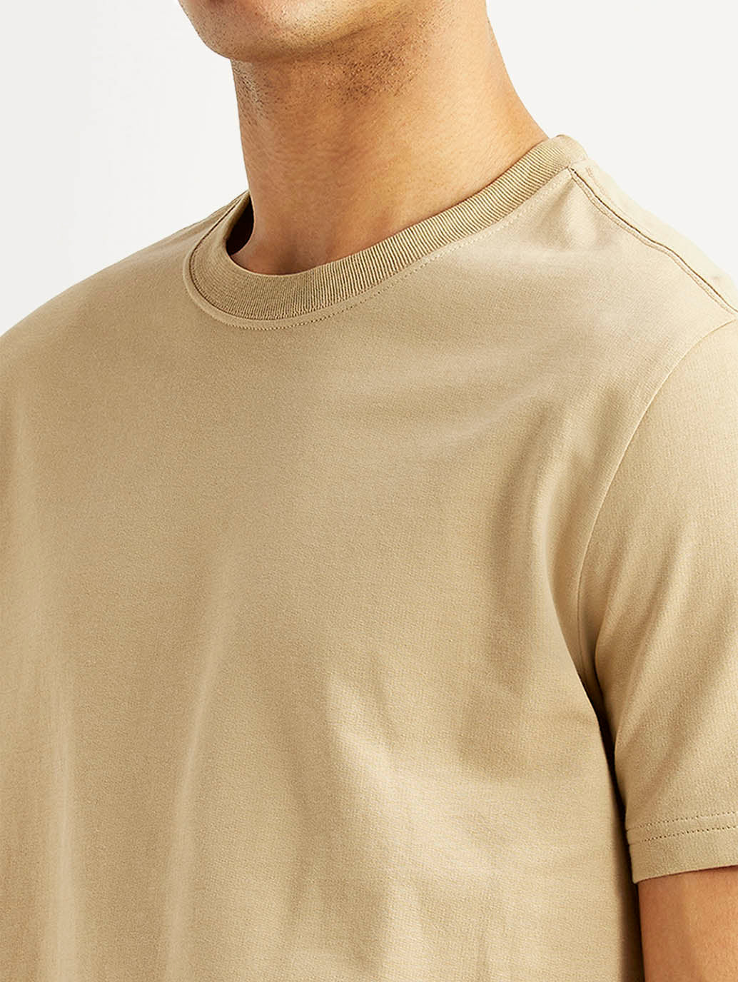 Men's Graphic Print Beige Crew Neck T-shirt - Detail View