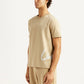 Men's Graphic Print Beige Crew Neck T-shirt - Side View