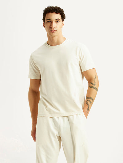 Men's Solid Off White Crew Neck T-shirt-image-35