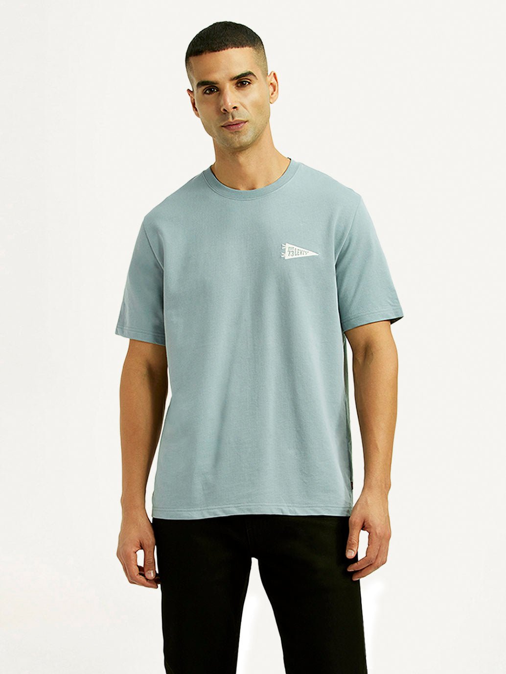 Men's Solid Light Blue Crew Neck T-shirt - Front View