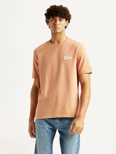 Men's Solid Peach Crew Neck T-shirt-image-32