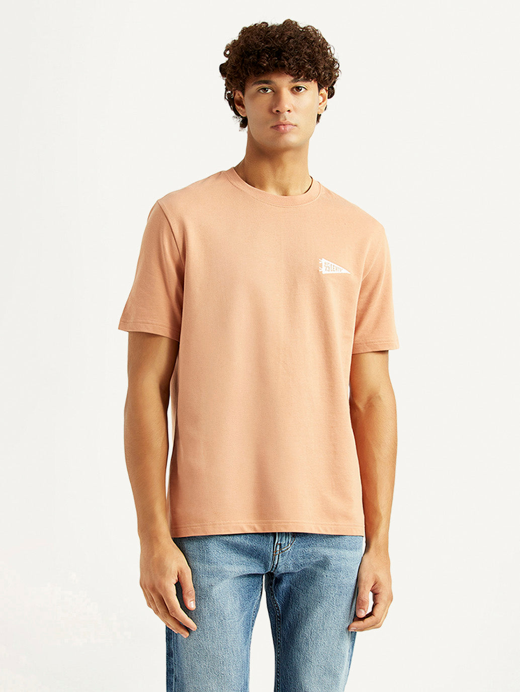 Men's Solid Peach Crew Neck T-shirt - Front View
