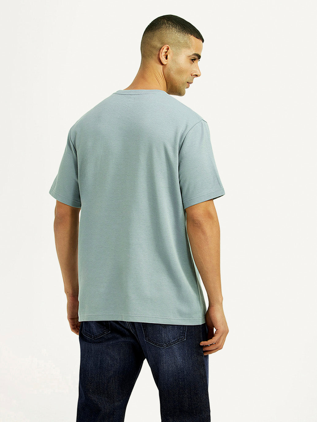 Men's Brand Logo Light Blue Crew Neck T-shirt - Back View