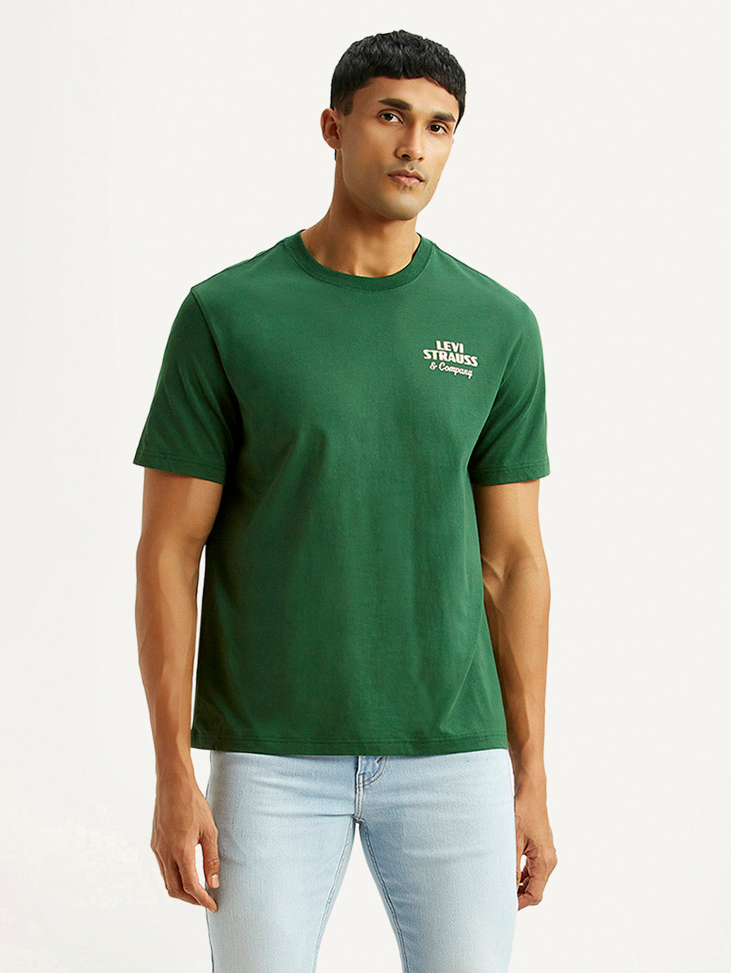 Men's Brand Logo Green Crew Neck T-shirt - Styleshot View