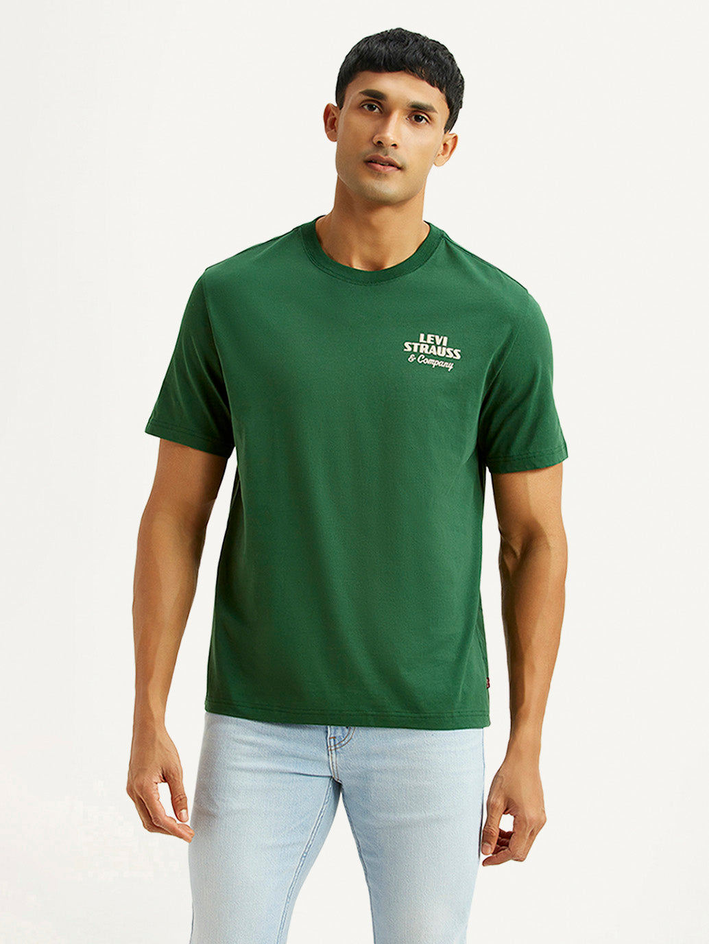 Men's Brand Logo Green Crew Neck T-shirt - Front View
