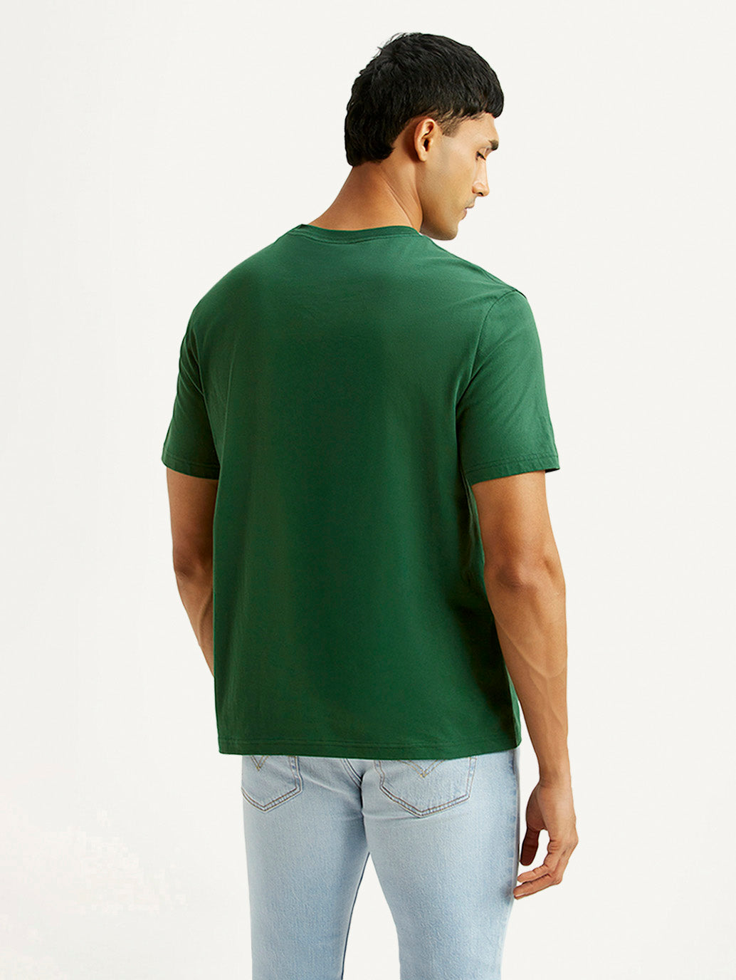 Men's Brand Logo Green Crew Neck T-shirt - Back View