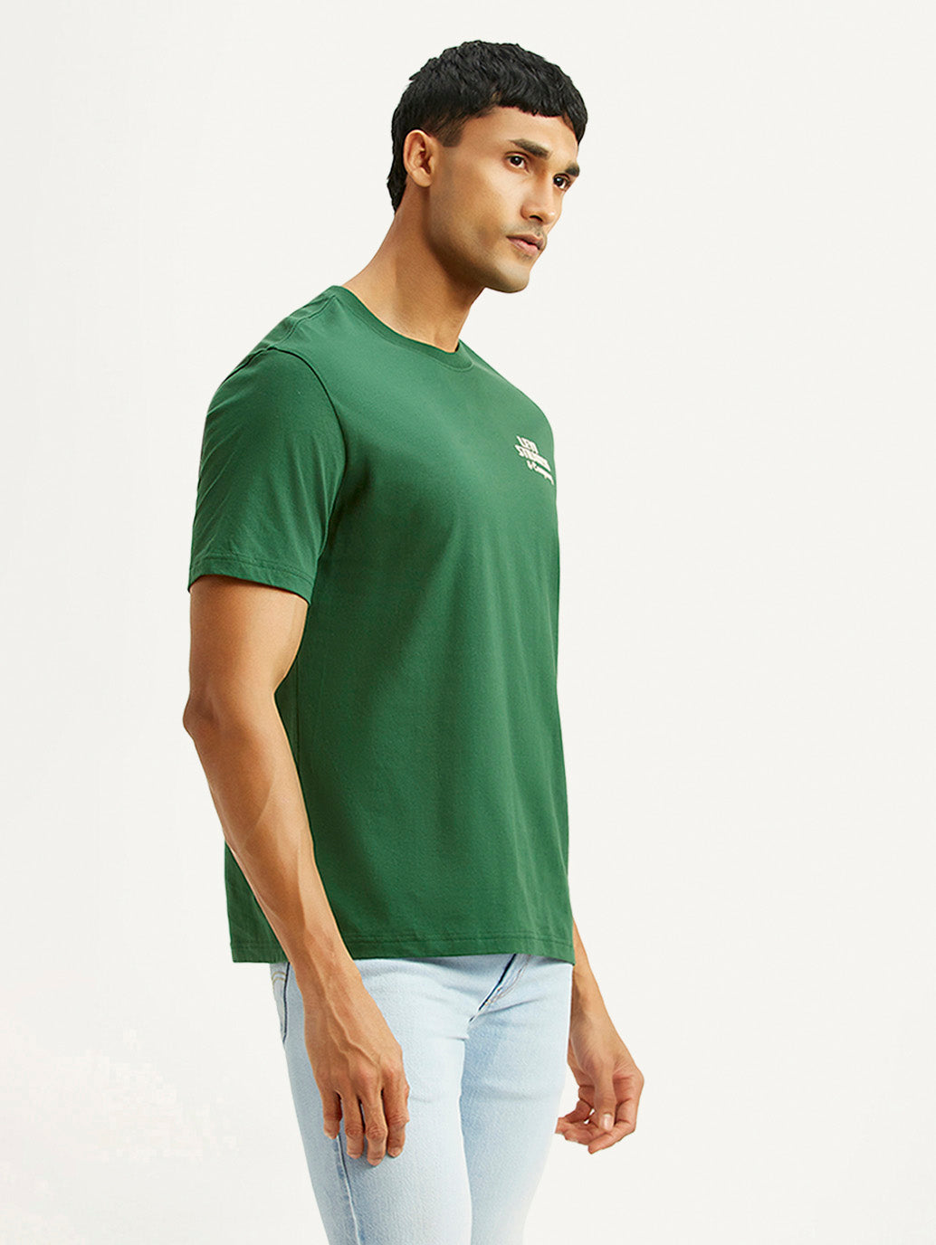 Men's Brand Logo Green Crew Neck T-shirt - Side View