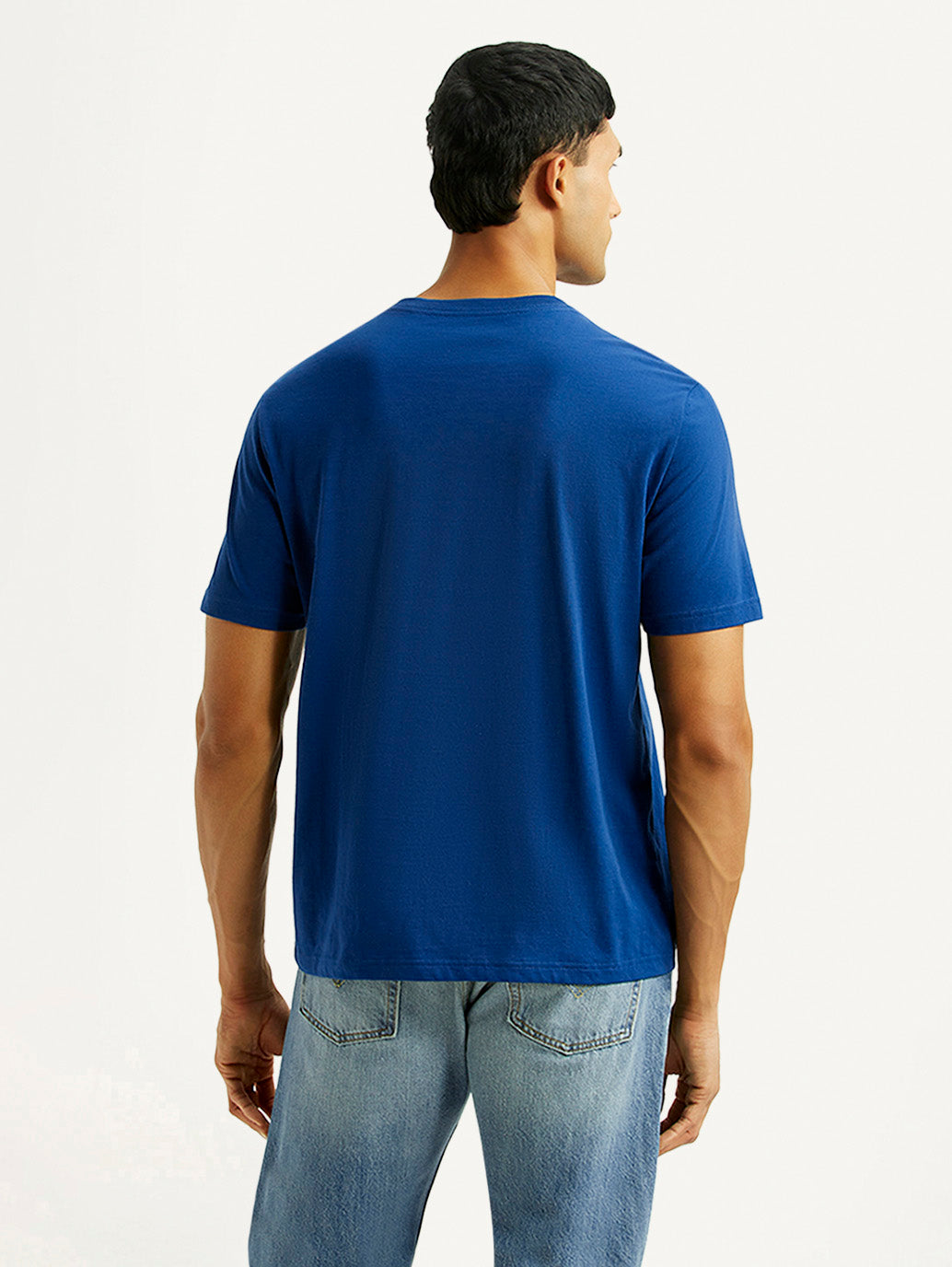 Men's Brand Logo Blue Crew Neck T-shirt - Back View