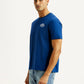 Men's Brand Logo Blue Crew Neck T-shirt - Side View