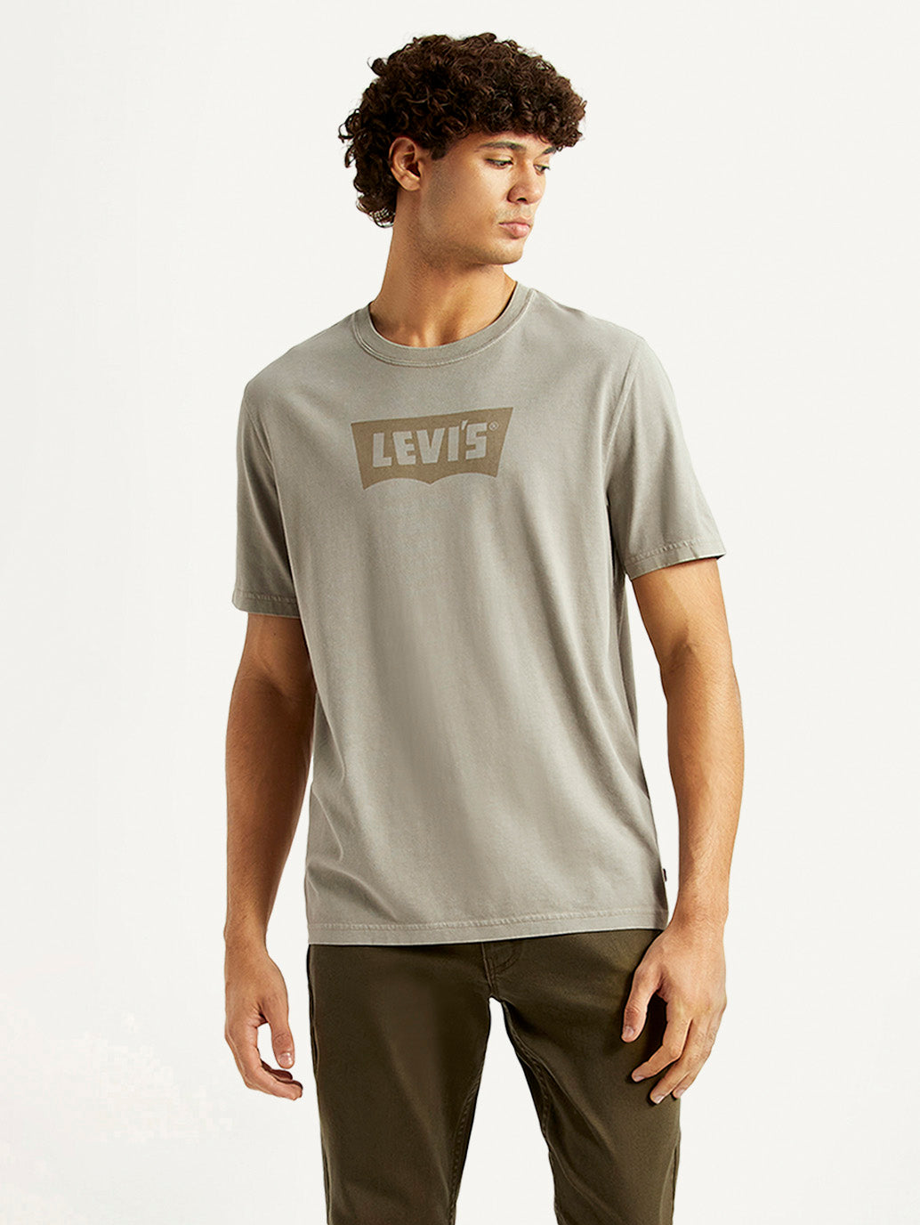 Men's Brand Logo Grey Crew Neck T-shirt - Styleshot View