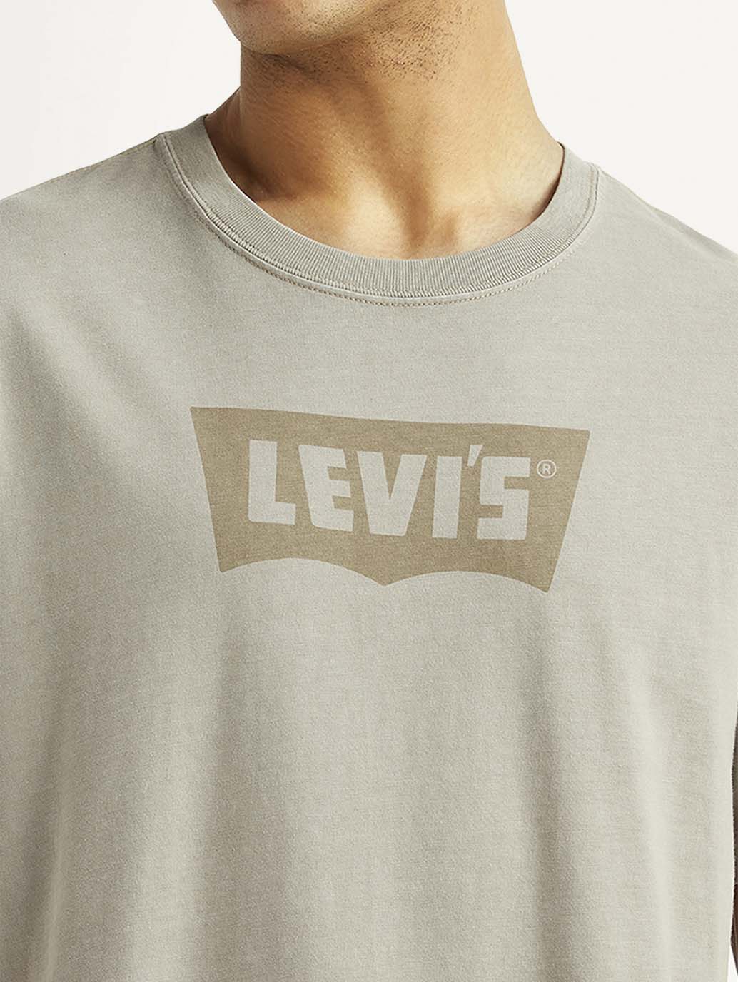Men's Brand Logo Grey Crew Neck T-shirt - Detail View