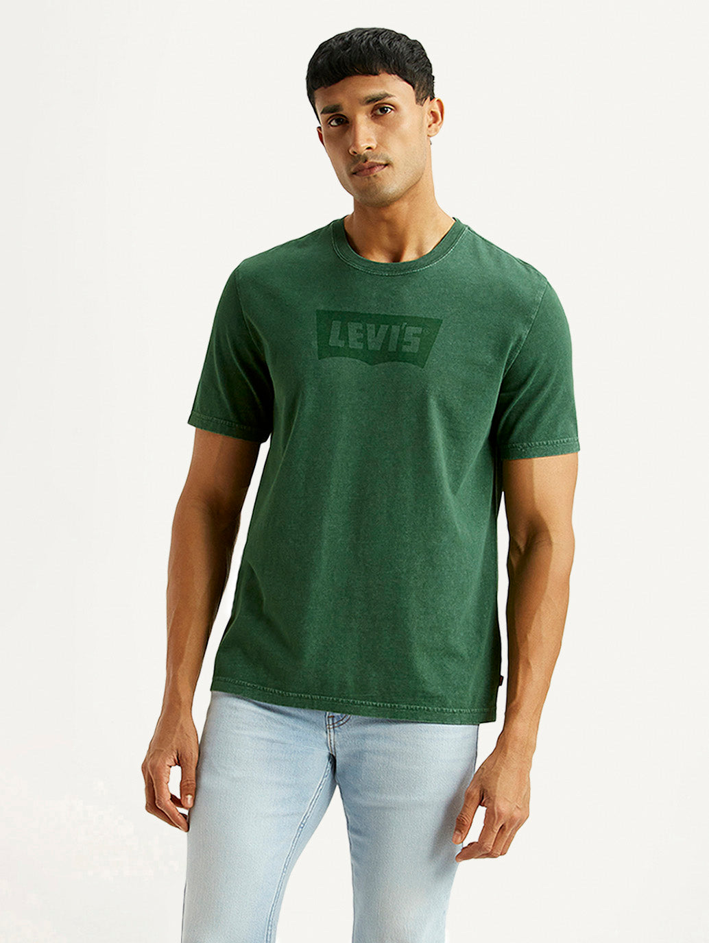 Men's Brand Logo Green Crew Neck T-shirt - Styleshot View