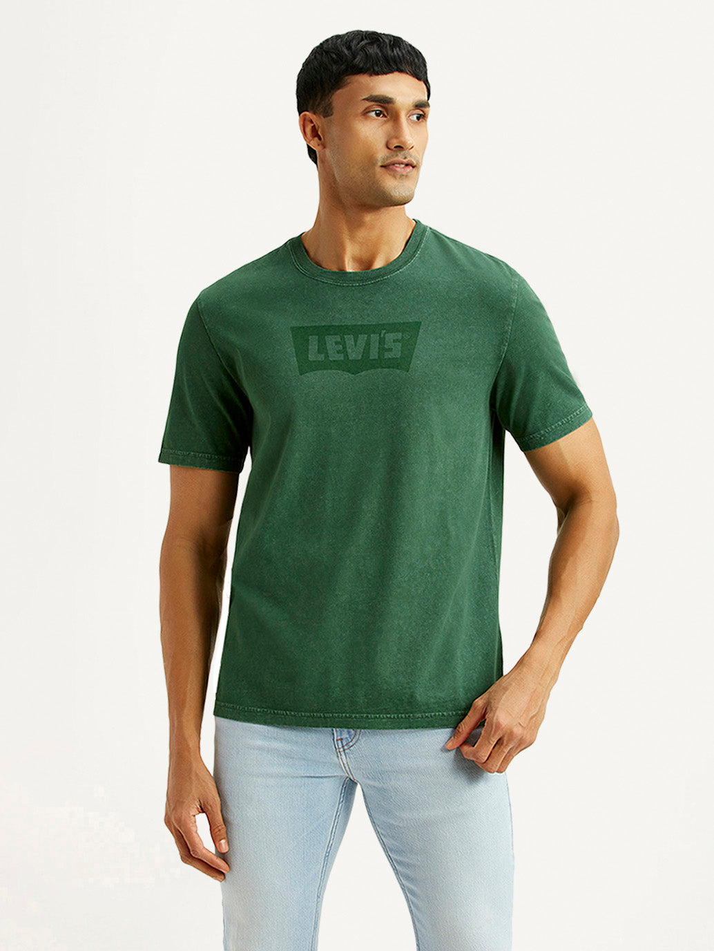 Men's Brand Logo Green Crew Neck T-shirt - Front View