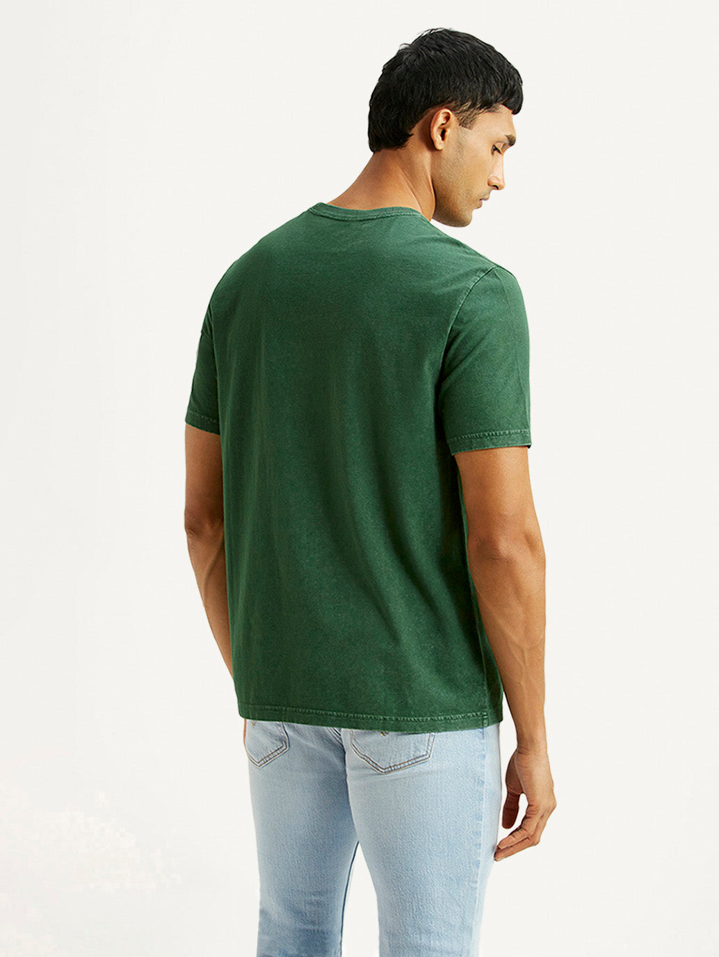 Men's Brand Logo Green Crew Neck T-shirt - Back View