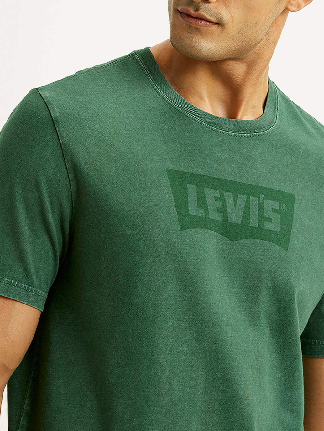Men's Brand Logo Green Crew Neck T-shirt - Detail View
