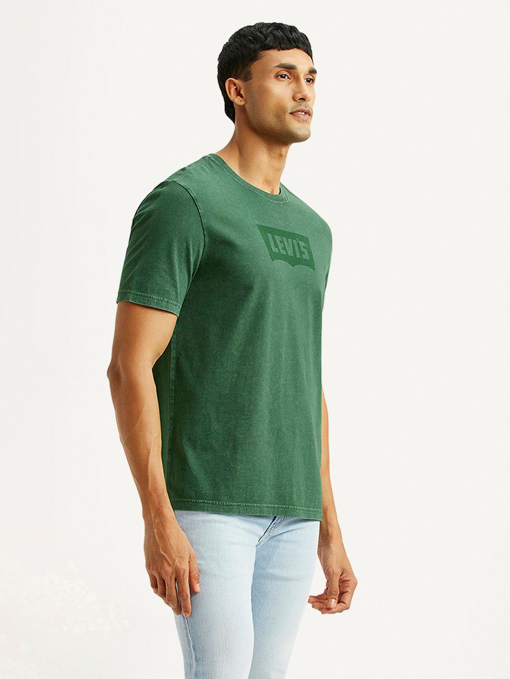 Men's Brand Logo Green Crew Neck T-shirt - Side View