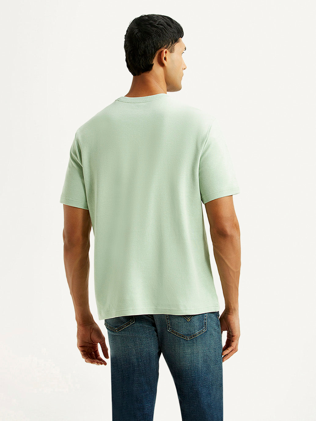 Men's Embroidered Green Crew Neck T-shirt - Back View
