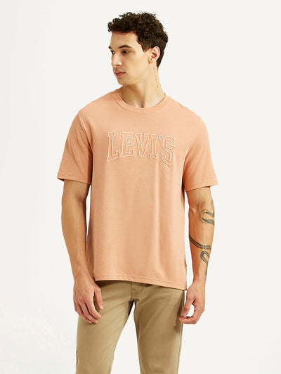 Men's Brand Logo Peach Crew Neck T-shirt-image-20