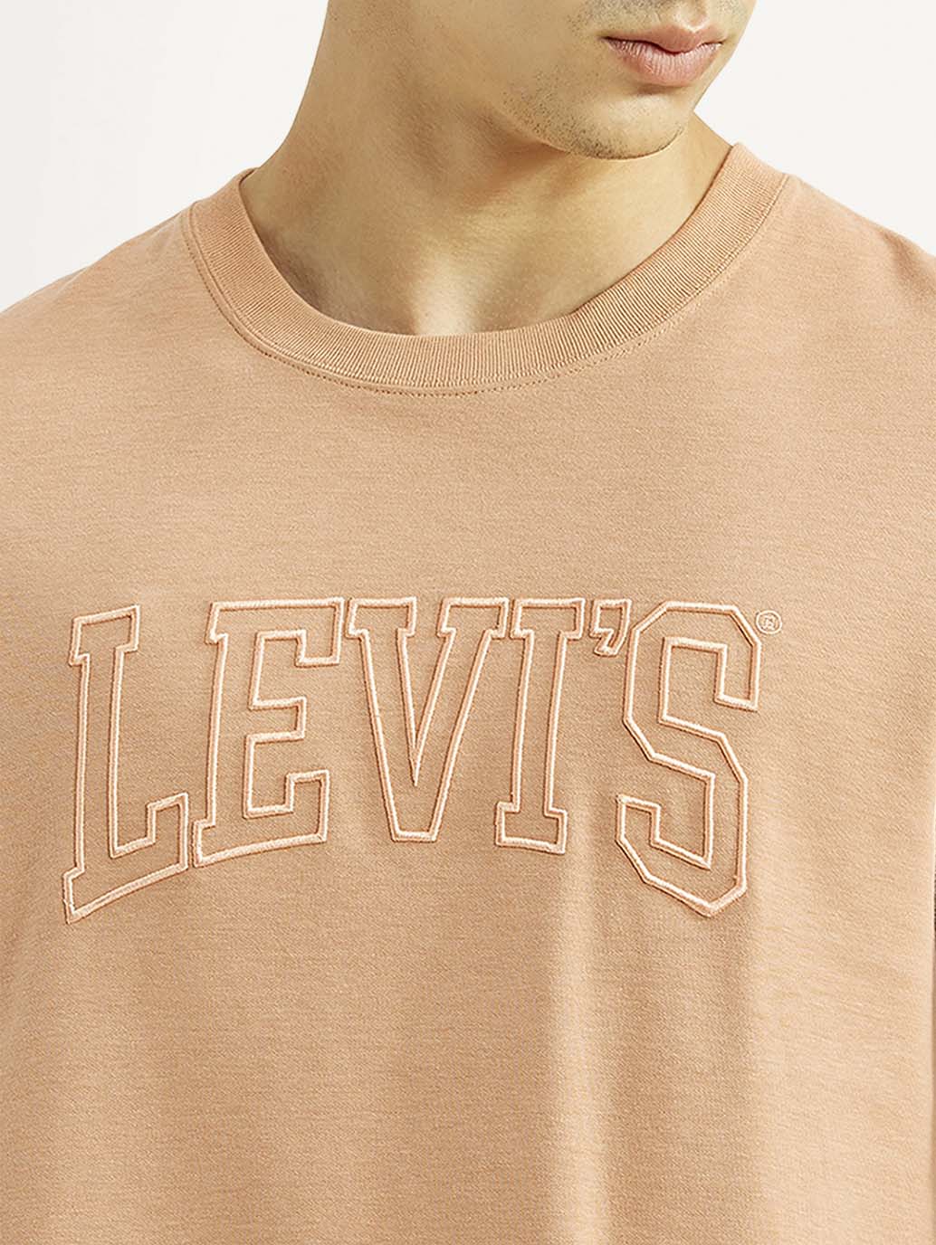 Men's Brand Logo Peach Crew Neck T-shirt - Detail View
