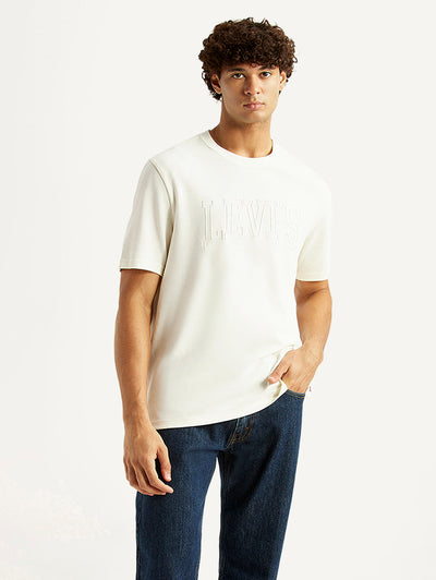 Men's Brand Logo White Crew Neck T-shirt-image-5
