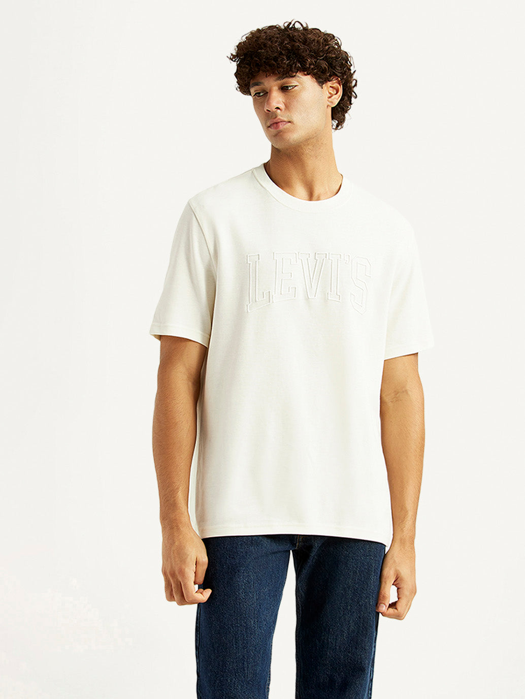 Men's Brand Logo White Crew Neck T-shirt - Front View