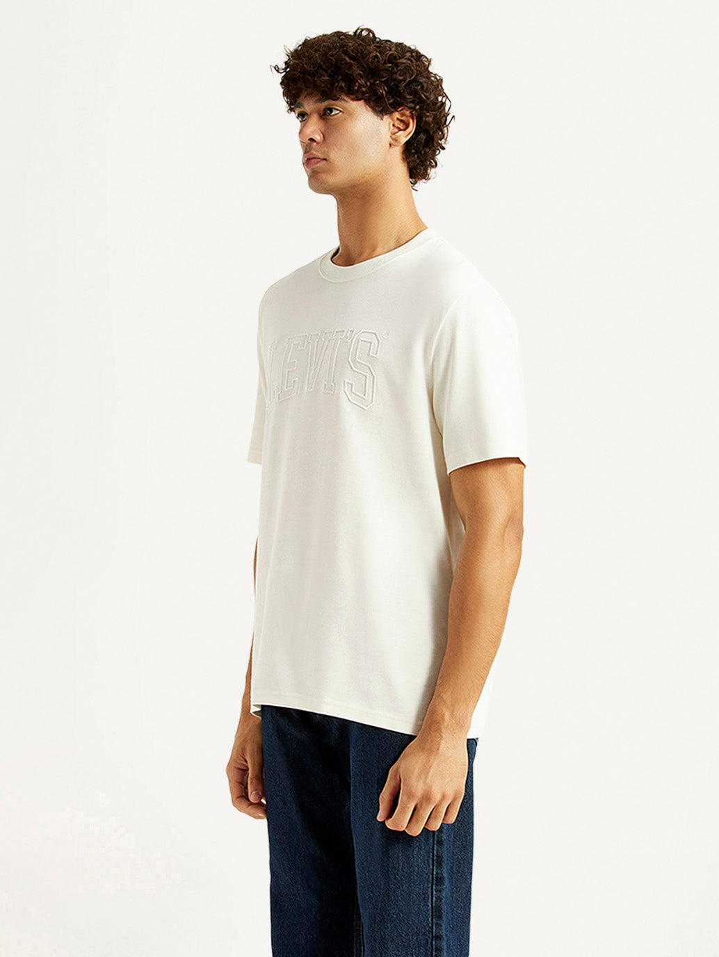 Men's Brand Logo White Crew Neck T-shirt - Side View