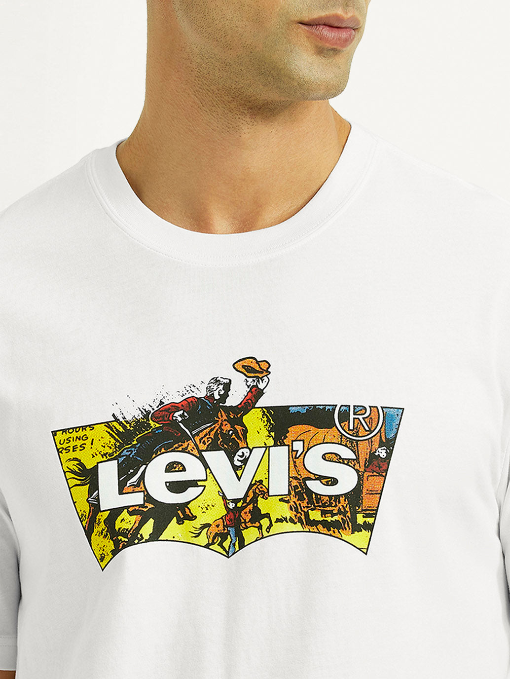 Men's Brand Logo White Crew Neck T-shirt - Detail View