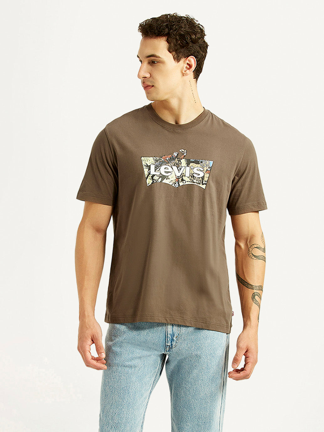 Men's Brand Logo Brown Crew Neck T-shirt - Styleshot View