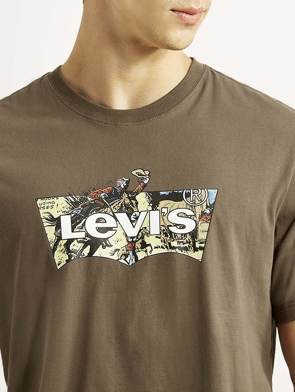 Men's Brand Logo Brown Crew Neck T-shirt - Detail View