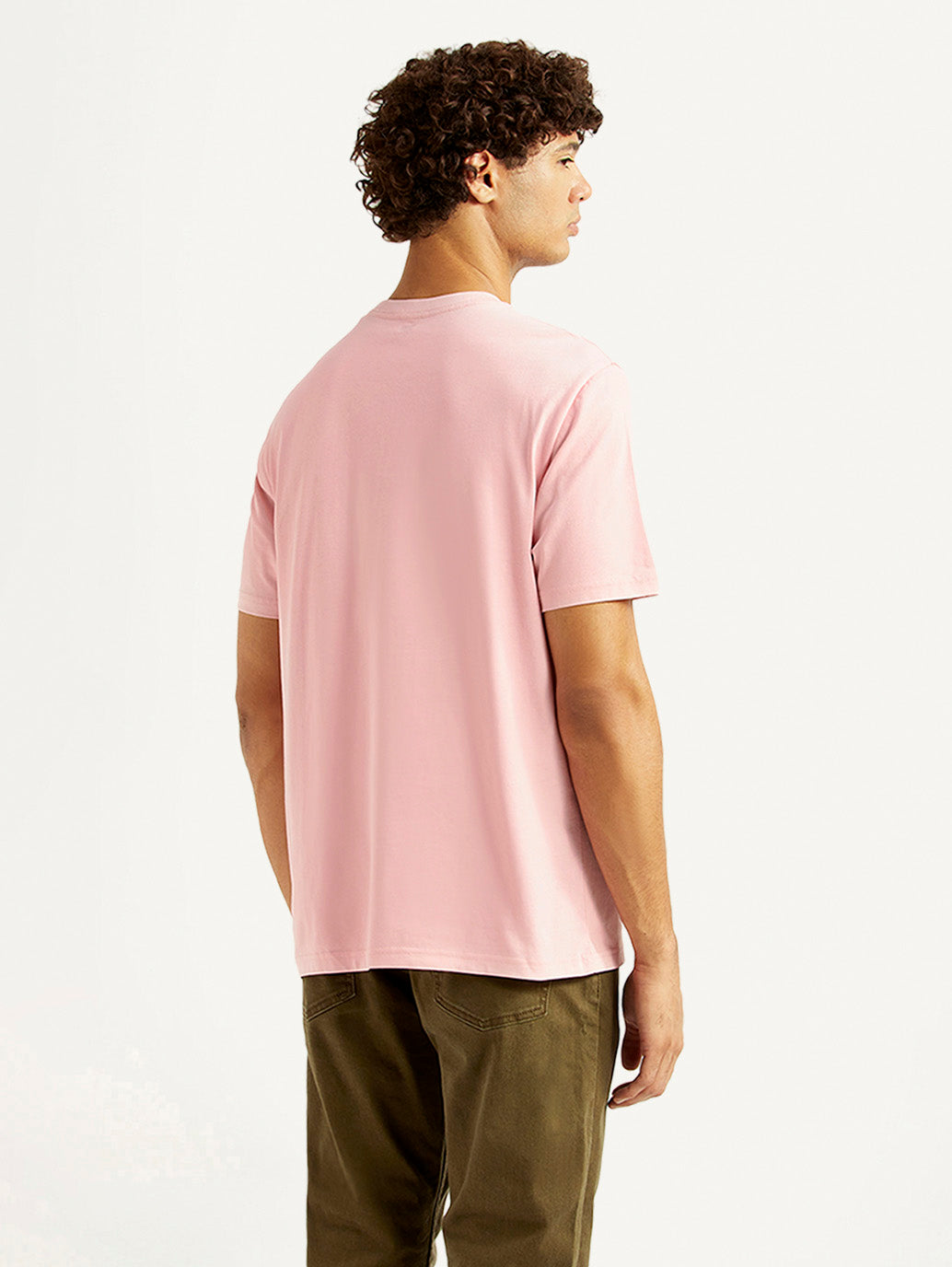 Men's Graphic Print Pink Crew Neck T-shirt - Back View