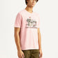 Men's Graphic Print Pink Crew Neck T-shirt - Side View