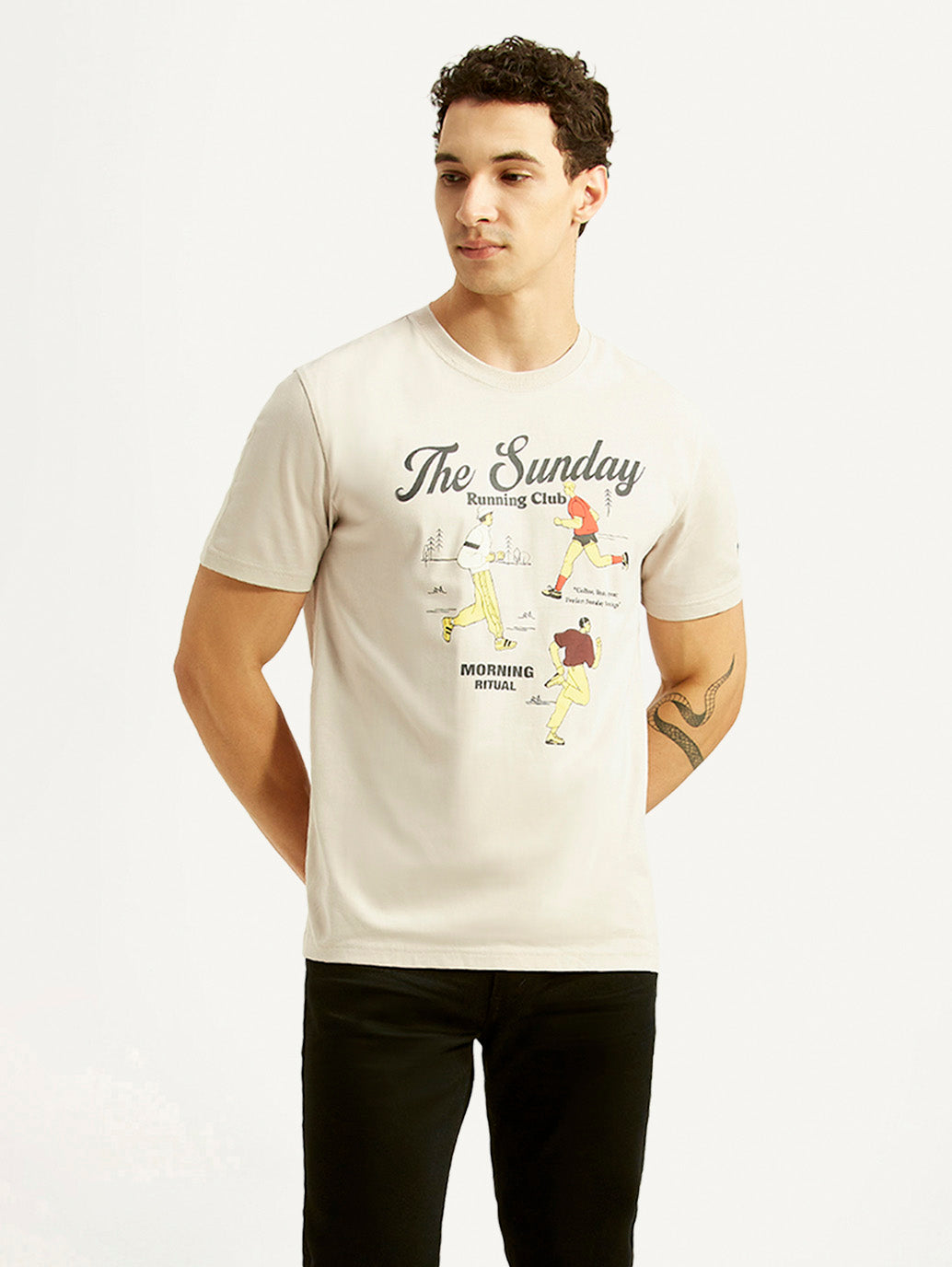 Men's Graphic Print Off-White Crew Neck T-shirt - Styleshot View